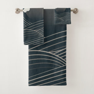 Elegant Japans blauw en wit kunstwerk Bad Handdoek