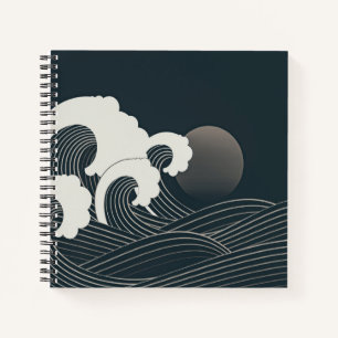 Elegant Japans blauw en wit kunstwerk   Notitieboek