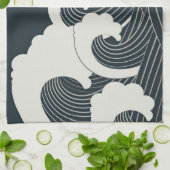 Elegant Japans blauw en wit kunstwerk | Theedoek (Gevouwen)