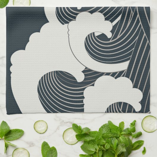 Elegant Japans blauw en wit kunstwerk | Theedoek (Gevouwen)