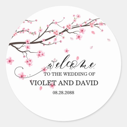 Elegant Japans Cherry Blossom Wedding Ronde Sticker (Voorkant)