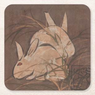 Elegant Japans Edo Periode Rabbits Paper Onderzett Kartonnen Onderzetters