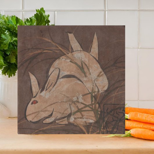 Elegant Japans Fine Art Konijnen Neutraal Tegeltje