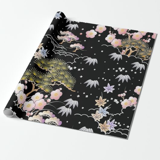 Elegant Japans geïnspireerd botanisch kunstwerk | Cadeaupapier (Uitgerold)