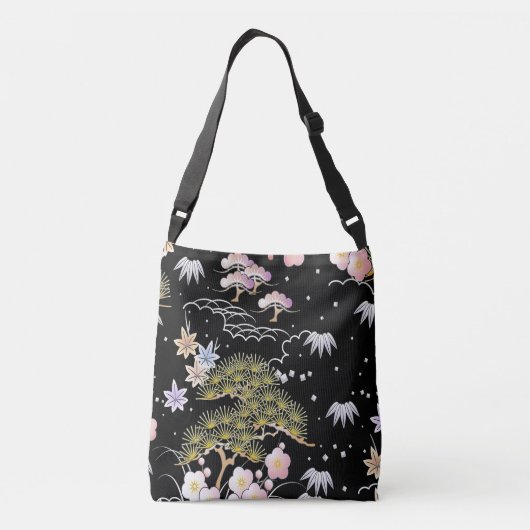Elegant Japans geïnspireerd botanisch kunstwerk | Crossbody Tas (Achterkant)