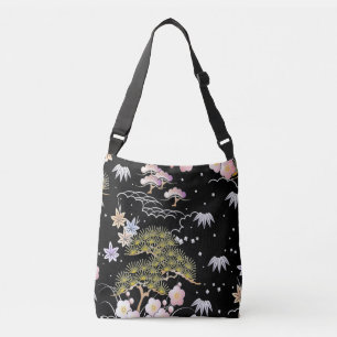 Elegant Japans geïnspireerd botanisch kunstwerk   Crossbody Tas