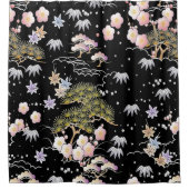 Elegant Japans geïnspireerd botanisch kunstwerk | Douchegordijn (Voorkant)