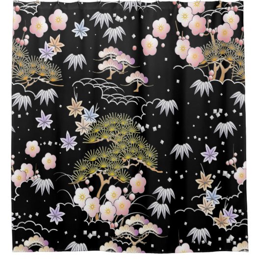 Elegant Japans geïnspireerd botanisch kunstwerk | Douchegordijn (Voorkant)