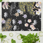 Elegant Japans geïnspireerd botanisch kunstwerk | Theedoek (Gevouwen)