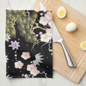 Elegant Japans geïnspireerd botanisch kunstwerk | Theedoek (Quarter Fold)