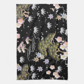 Elegant Japans geïnspireerd botanisch kunstwerk | Theedoek (Verticaal)