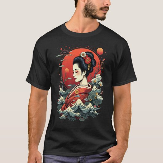 Elegant Japans Geisha Art T-shirt (Voorkant)