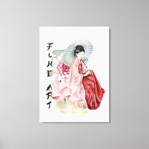 elegant Japans Geisha Girl Canvas Afdruk