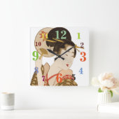 Elegant Japans geisha met ventilatorkast Vierkante Klok (Huis)