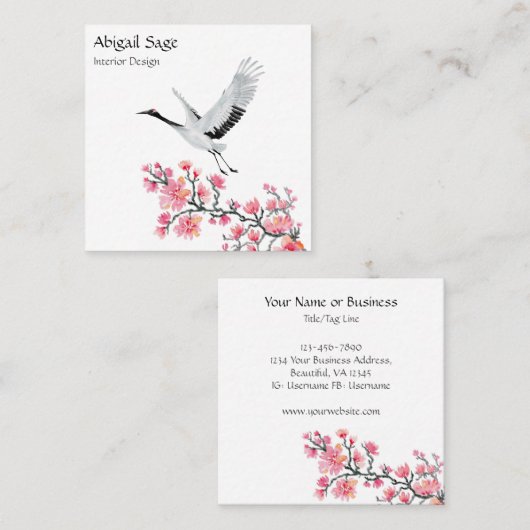 Elegant Japans kraan en Cherry Blossom Vierkante Visitekaartje (Voorkant / Achterkant)