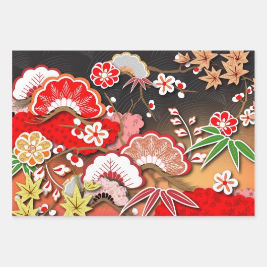 Elegant Japans najaar Kimono Inpakpapier Vel (Voorkant 3)