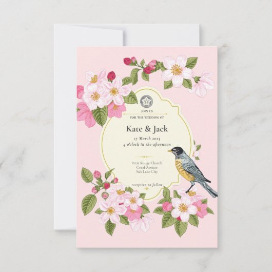 Elegant Japans Roze Bloemen Bruiloft Uitnodiging (Voorkant)