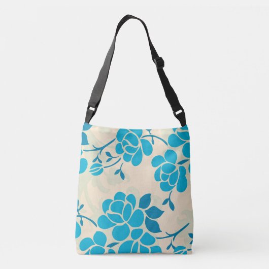 Elegant Japans Stijl Blauw Bloemen Ontwerp | Crossbody Tas (Achterkant)