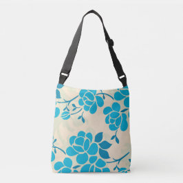 Elegant Japans Stijl Blauw Bloemen Ontwerp | Crossbody Tas