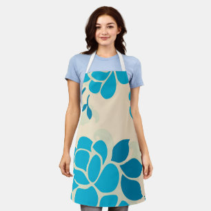 Elegant Japans stijlblauw Floral design   Schort