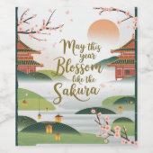 Elegant Japans Tuinontwerp - Sakura Blossoms Wijn Etiket (Enkel label)