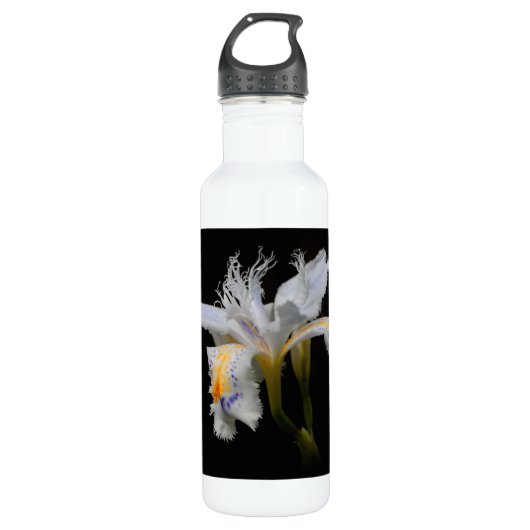 Elegant Japanse Crested Iris White Flowers Waterfles (Voorkant)