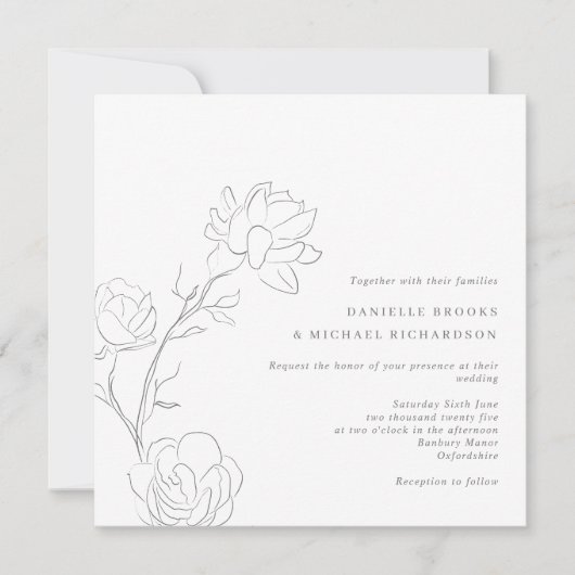 Elegant Jasmine Branch Square Wedding Invitation Kaart (Voorkant)
