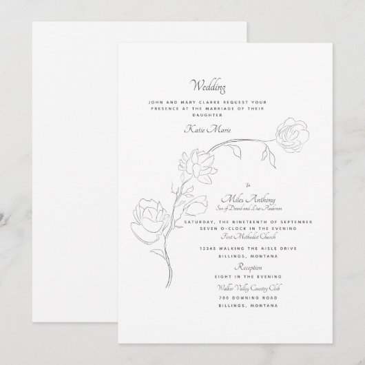 Elegant Jasmine White Two Venue Kaart (Voorkant / Achterkant)