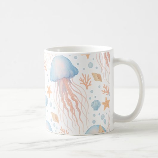 Elegant Jellyfish & Ocean Elements Pattern Mug Koffiemok (Rechts)