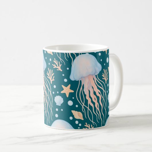 Elegant Jellyfish & Ocean Elements Pattern Mug Koffiemok (Voorkant rechts)