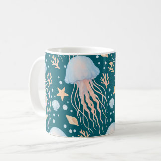 Elegant Jellyfish & Ocean Elements Pattern Mug Koffiemok