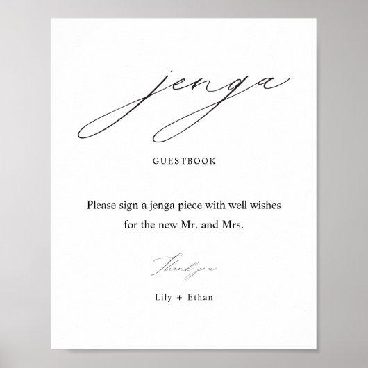 Elegant Jenga Bruiloft Gast Boek Teken Poster (Voorkant)