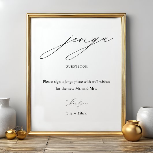 Elegant Jenga Bruiloft Gast Boek Teken Poster