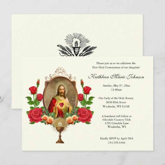 Elegant Jesus First Communique Kaart (Voorkant / Achterkant)
