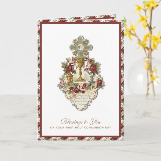 Elegant Jesus First Heilige Commune  Kaart (Gele Bloem)