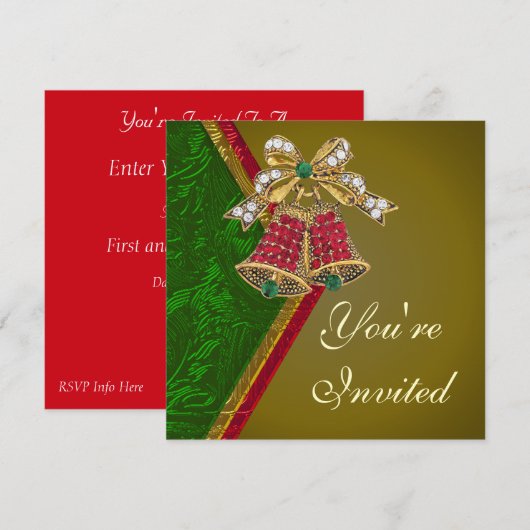 Elegant Jeweled Bells Party Invitation Kaart (Voorkant / Achterkant)