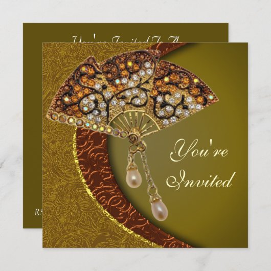 Elegant Jeweled Fan Party Uitnodiging (Voorkant / Achterkant)