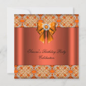 Elegant Jeweled Oranje Bow Diamonds Party Kaart (Voorkant)