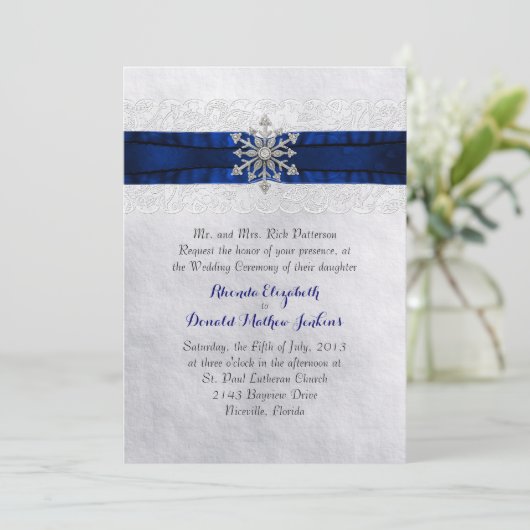 Elegant Jeweled Snowflake Wedding Uitnodiging (Staand voorkant)