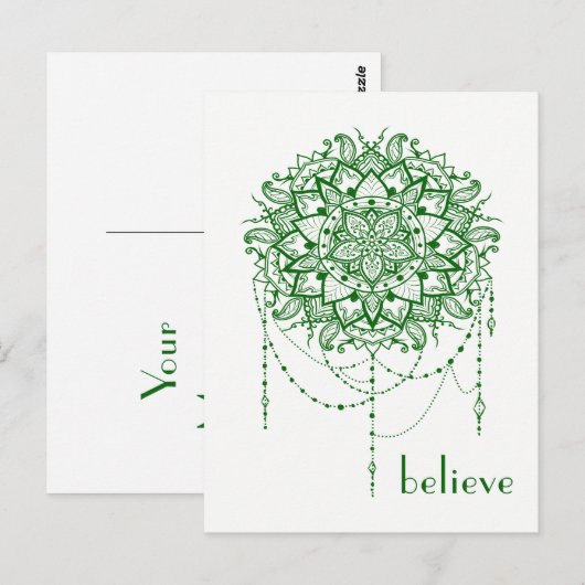 Elegant Jeweled Zen Mandala "Geloof" Briefkaart (Voorkant / Achterkant)
