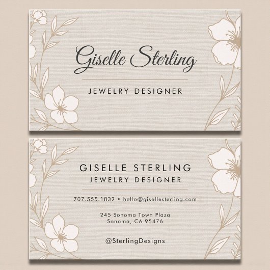 Elegant Jewelry Designer Botanical Floral Linen Visitekaartje