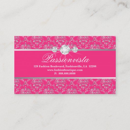 Elegant Jewelry Diamonds Silver Pink Damask Visitekaartje (Voorkant)