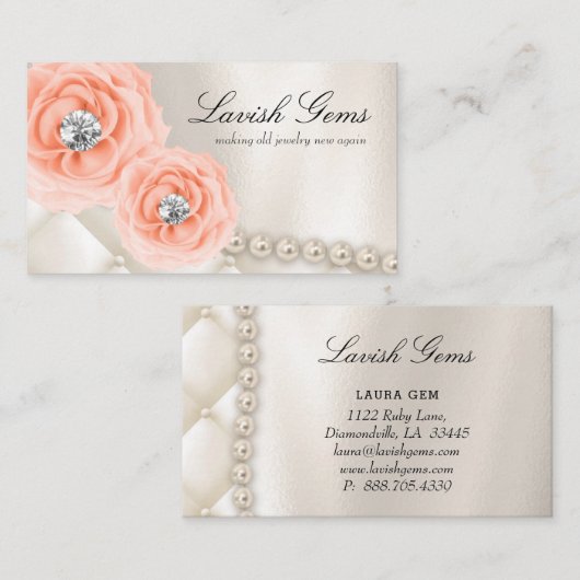 Elegant Jewelry Wedding Planner Roos Peach Pearls Visitekaartje (Voorkant / Achterkant)