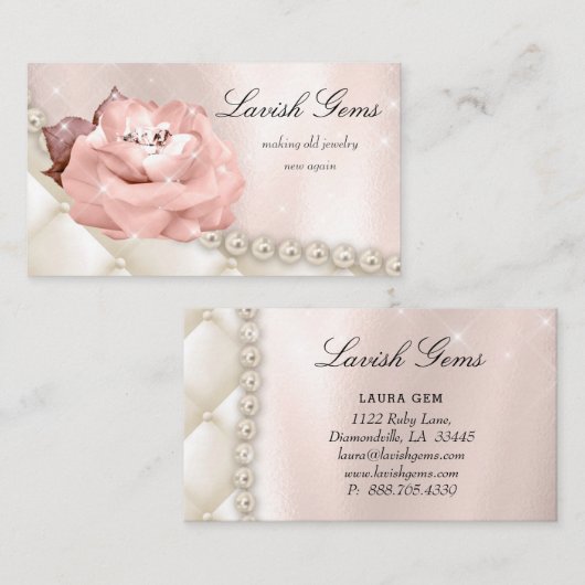 Elegant Jewelry Wedding Planner Roos Stars Pearls Visitekaartje (Voorkant / Achterkant)