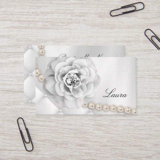 Elegant Jewelry Wedding Planner Roos White Pearls Visitekaartje (Voorkant / Achterkant in situ)