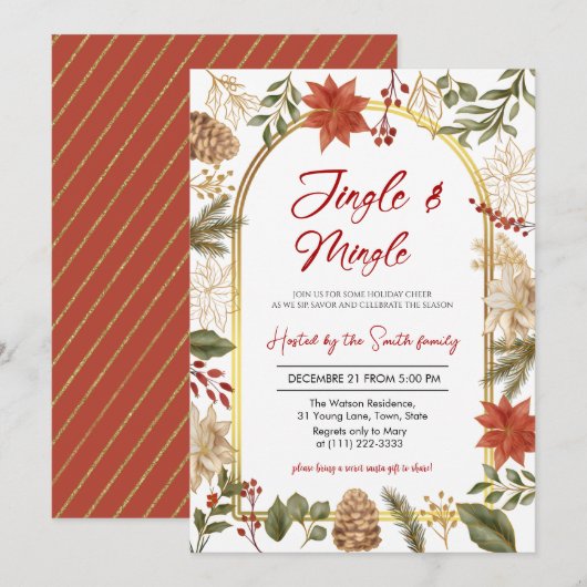 Elegant Jingle and Mingle Holiday Christmas Party Kaart (Voorkant / Achterkant)