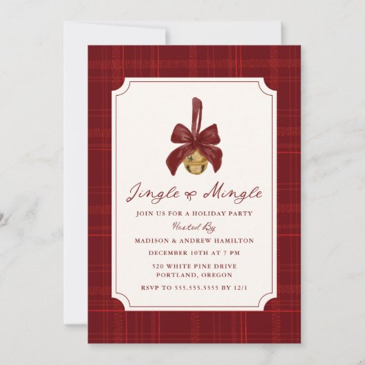 Elegant Jingle and Mingle Plaid Christmas Party Kaart (Voorkant)