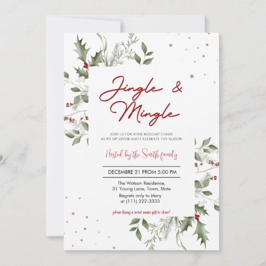 Elegant Jingle & Mingle Kerstfeest Kaart (Voorkant)