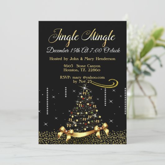 Elegant Jingle Mingle - kerstuitnodiging Kaart (Staand voorkant)
