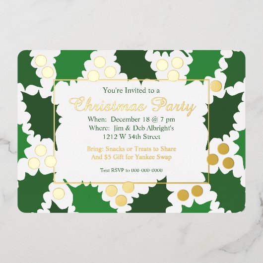 Elegant Jolly Holly Kerstfeest Folie Uitnodiging (Voorkant)